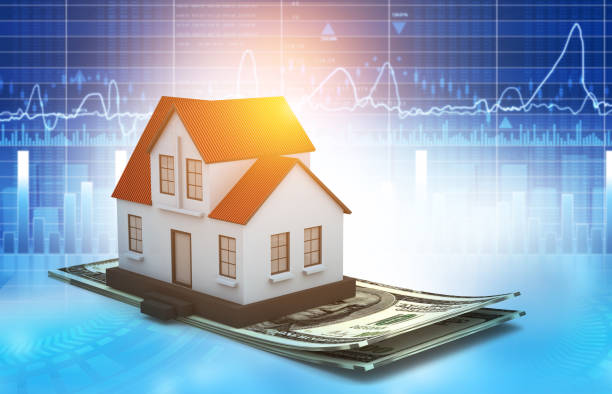 istock 3d house on dollar bill. Business background 1267481700