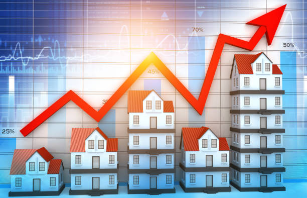 istock Arrow graph with house graph. Growth in real estate 1267481707