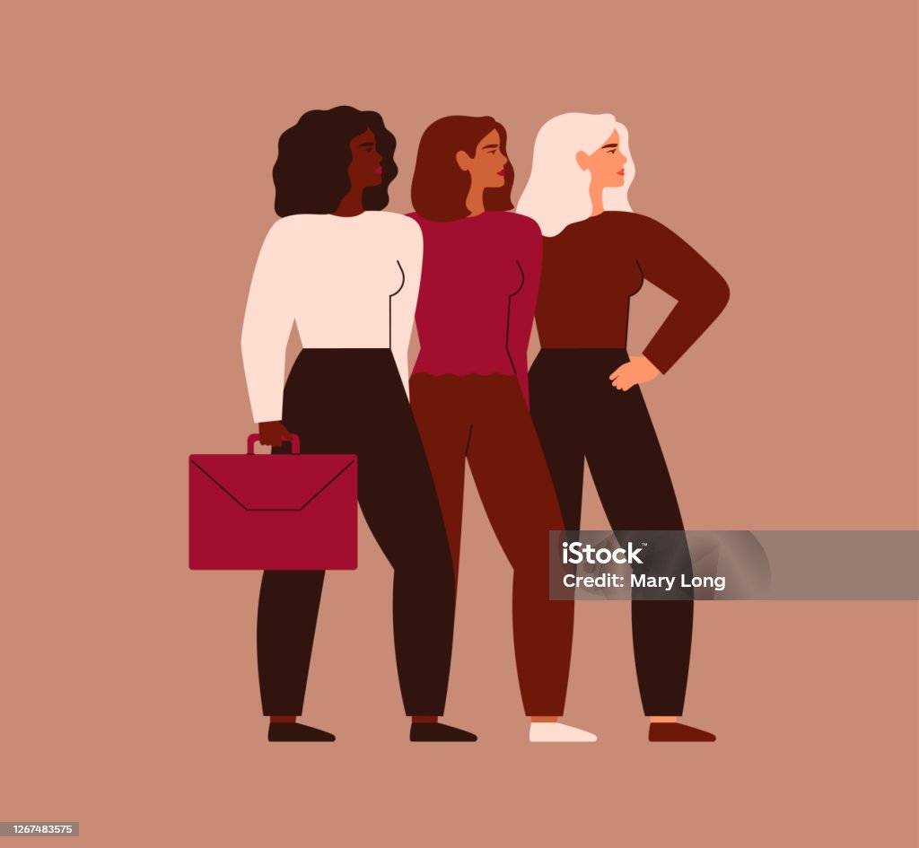 Las mujeres de negocios seguras están unidas. Las mujeres emprendedoras fuertes se apoyan mutuamente. - arte vectorial de Mujeres libre de derechos