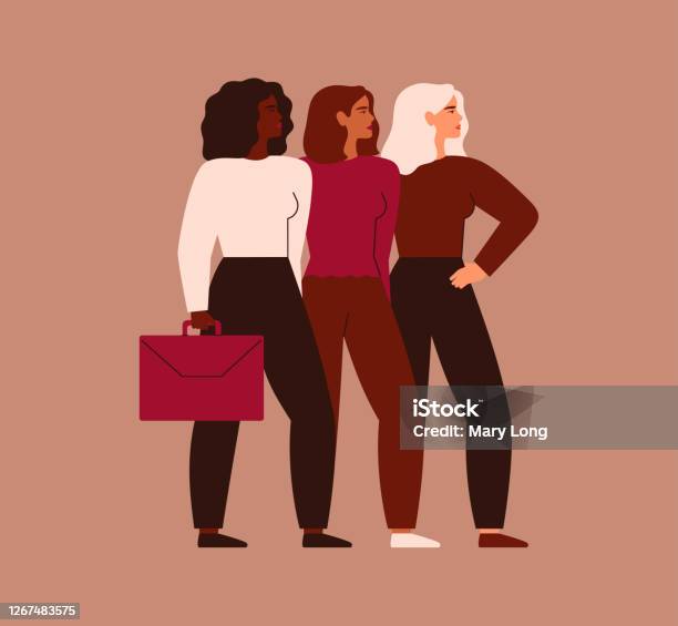 Ilustración de Las Mujeres De Negocios Seguras Están Unidas Las Mujeres Emprendedoras Fuertes Se Apoyan Mutuamente y más Vectores Libres de Derechos de Mujeres