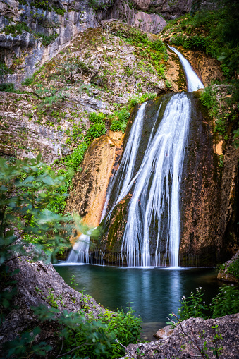 Waterfall at the source of the Mundo River in Albacete, Spain