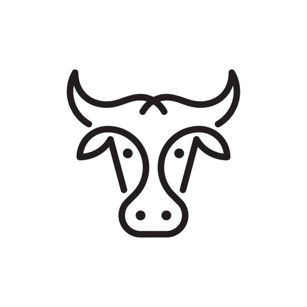 Cow or bull logo Line vector icon. Vector EPS 10, HD JPEG 4000 x 4000 px cattle illustrations stock illustrations