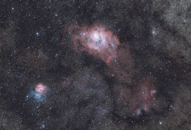 m8 - m20, lagoon and trifid nebula - lagoon nebula imagens e fotografias de stock