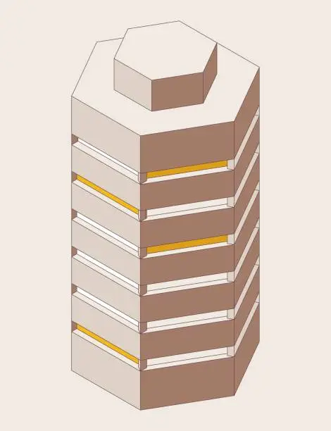 Vector illustration of Vector isometric isolated outline multi-storey residential building for offices.