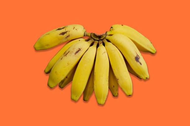 istock Bunch of bananas isolated on orange background. 1267494605