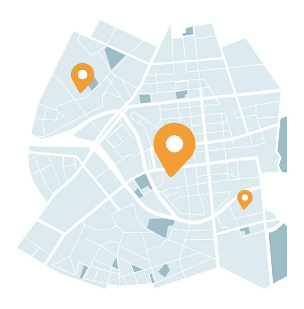 illustrazioni stock, clip art, cartoni animati e icone di tendenza di mappa della città con icone di navigazione - city street