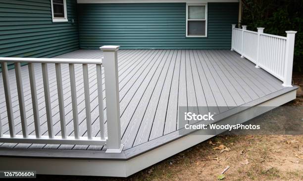 New Composite Deck Stock Photo - Download Image Now - Deck, Composite Image, Back Yard