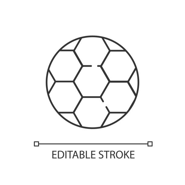 Soccer ball linear icon Soccer ball linear icon. Play football with team. Sport game gear. Kick to score goal. Thin line customizable illustration. Contour symbol. Vector isolated outline drawing. Editable stroke categories vector stock illustrations