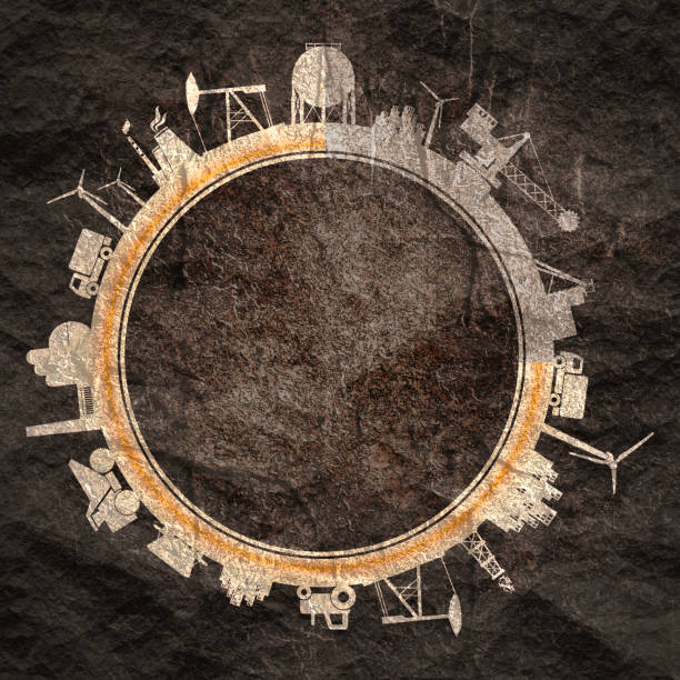 Design concept of heavy industry. Circle with energy and mining relative silhouettes. Objects located around the circle. Progress or loading bar lng liquid natural gas stock illustrations