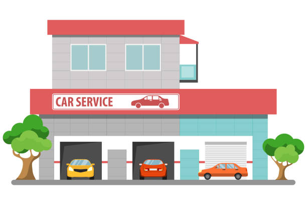 autowerkstatt, auto-reparatur-service-center. vektor, cartoon-illustration. vektor. - auto repair shop tire car mechanic stock-grafiken, -clipart, -cartoons und -symbole