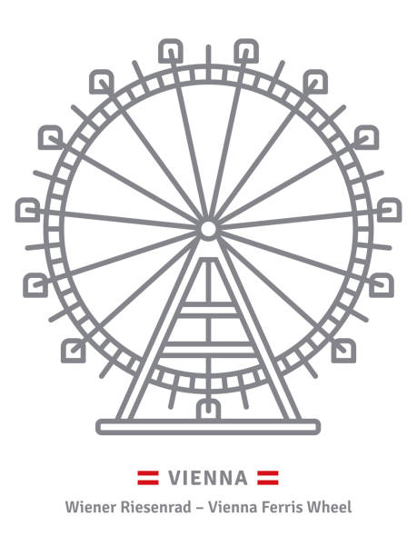 Prater Ferris Wheel at Vienna icon Austria line icon. Prater ferris wheel at Vienna and Austrian flag vector illustration. ferris wheel stock illustrations