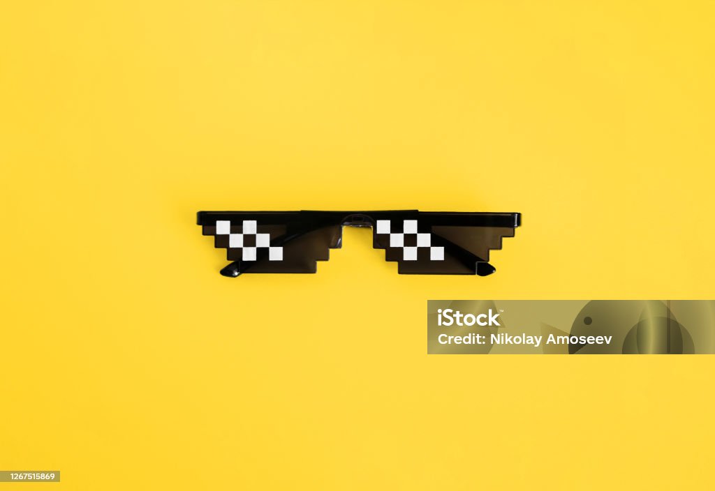 Funny Pixelated Boss Sunglasses On Yellow Background Gangster Black Thug  Life Meme Glasses Pixel 8bit Style Stock Photo - Download Image Now - iStock
