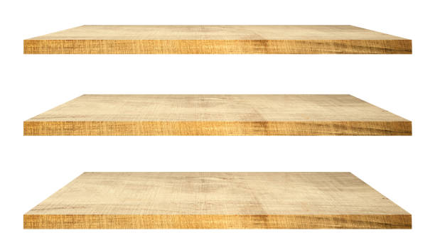istock Empty wooden shelf isolated on white background. 1267517523