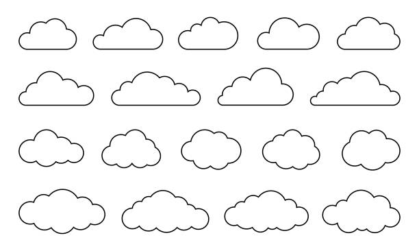 illustrazioni stock, clip art, cartoni animati e icone di tendenza di set di nuvole - vector stock collection - nube immagine