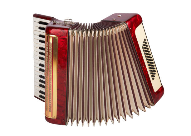 acordeon retrô isolado - accordion harmonica musical instrument isolated - fotografias e filmes do acervo