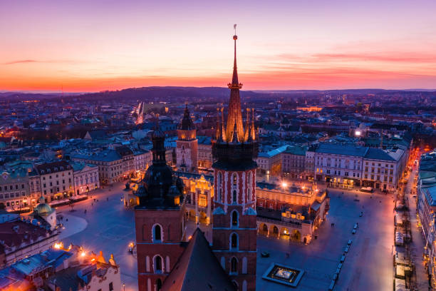istock Basilica at Krakow old town city square at twilight 1267528150