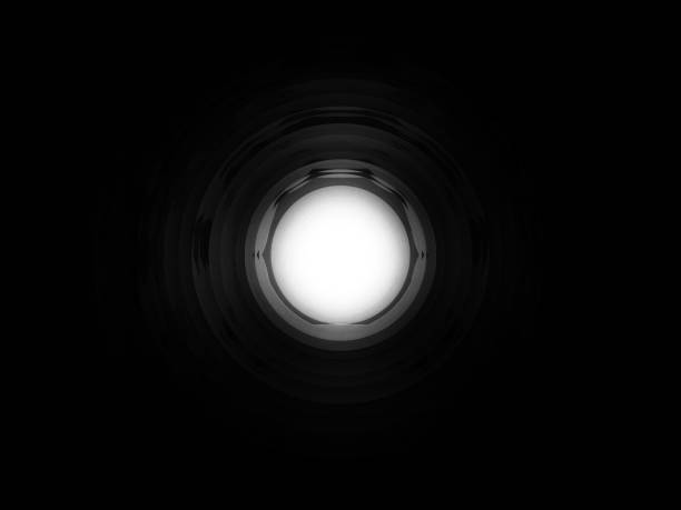 Door peephole lens blur spotlight graphic in black background