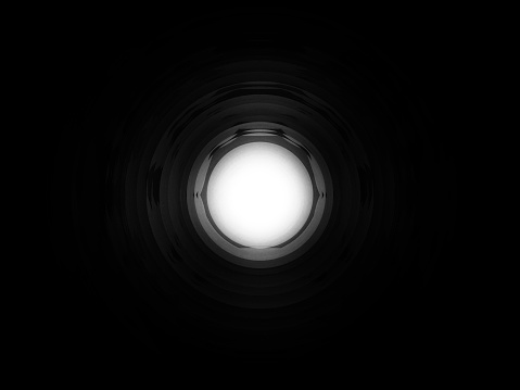 Door peephole lens blur spotlight graphic in black background