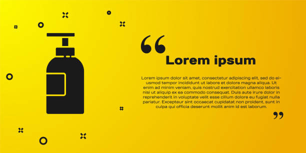 istock Black Hand sanitizer bottle icon isolated on yellow background. Disinfection concept. Washing gel. Alcohol bottle for hygiene. Vector Illustration 1267529665