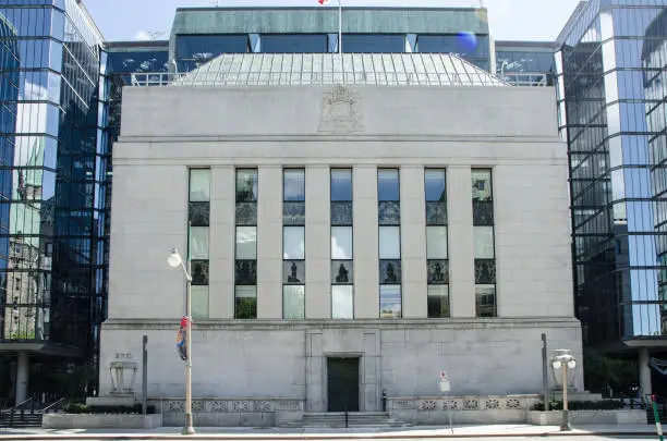 Facade of Bank of Canada during summer day