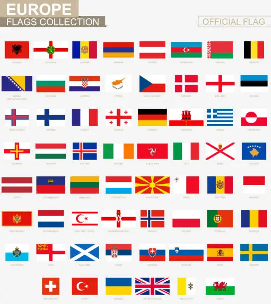 Vector illustration of National flag of European countries, official vector flags collection.