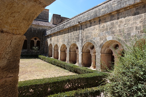 Malaga, Spain - May 18, 2019: Patio de la Alberca (Pool Courtyard) in Nasrid and Taifa Palace at Alcazaba Fortress - Malaga, Andalusia, Spain