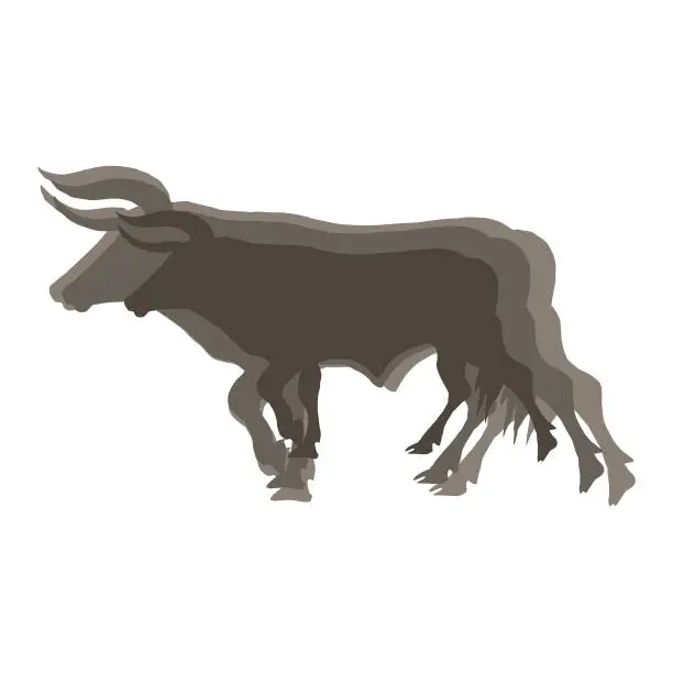 Vector illustration of triple silhouette of a bull in three sizes, layered, animal silhouettes in three shades of gray-brown, symbol of the year vector illustration