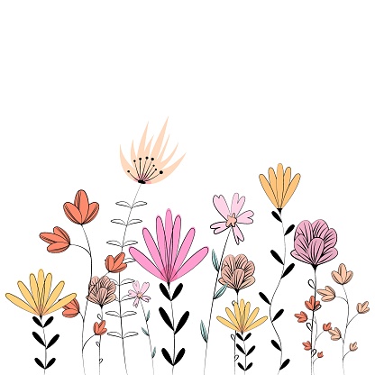 Drawing of a variety of wildflowers. Banner with advertising space.