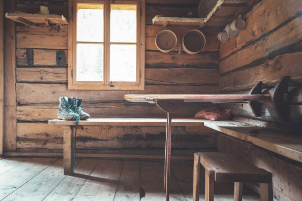 istock Mountain hut in Austria: rustic wooden interior 1267551625