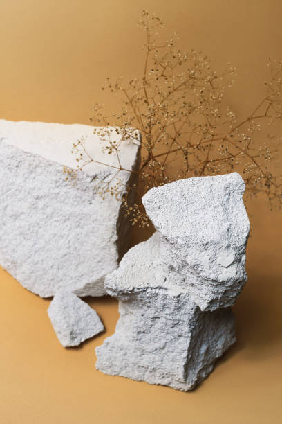 istock Natural stone, concrete podium on brown beige background. Modern layout mockup. Ecology concept 1267551899