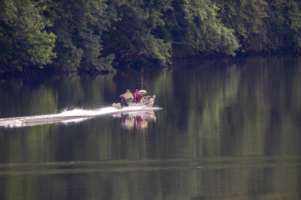 Safe Harbor, Pennsylvania - July 31, 2020: Fishing at the Safe Harbor dam on the Susquehanna River.
