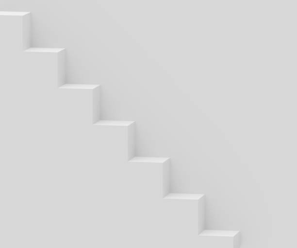 istock Straight stairs near white wall. White wall background with white stairway, 3D render 1267554513