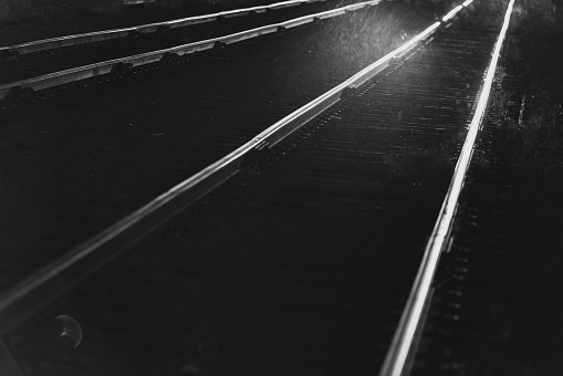 Rail yard at night. Long exposure.