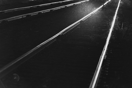 Repaired rail and railroad ties in the outskirts of Laceyville Pennsylvania on a spring day