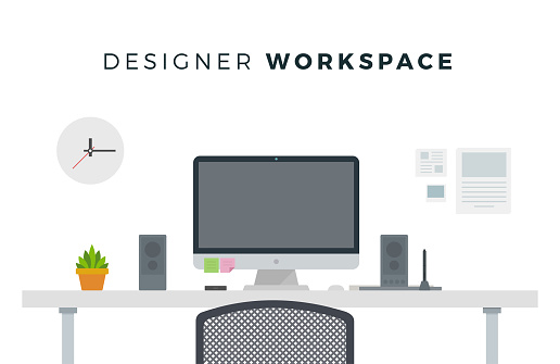Designer Workspace Computer On A White Background Stock Illustration ...