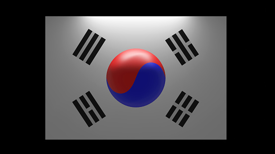 South Korea flag and its 3D Ying Yang shadow with top light (3D Rendering)