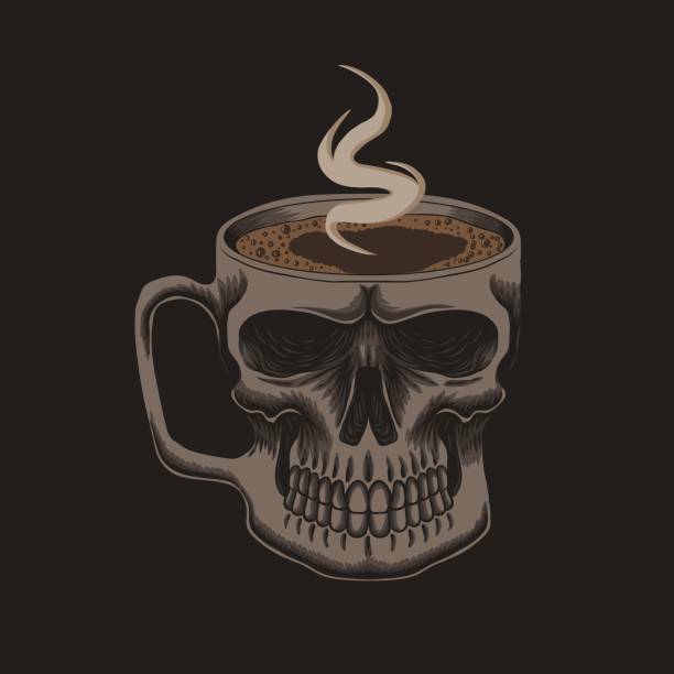 иллюстрация вектора черепа кофейного стекла - coffee aromatherapy black black coffee stock illustrations