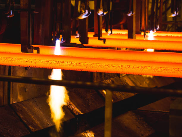 istock Steel Billets at Torch Cutting, Hot billet bloom continuous casting 1267564152
