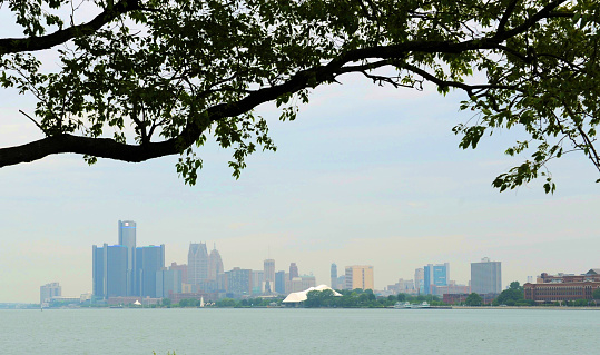 Detroit, Michigan,USA. Image taken from Windsor, Ontario side, Image taken from a tripod.