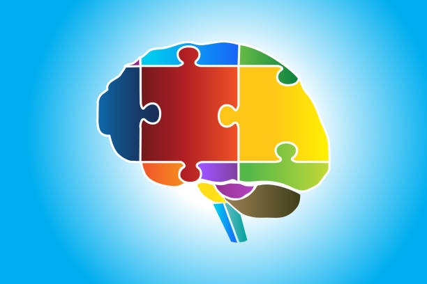 puzzle mózgu zdrowia psychicznego autyzm ikona wektor tło - neurotransmission stock illustrations