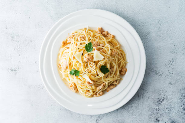istock Ground chicken or turkey pasta in a white plate 1267566076