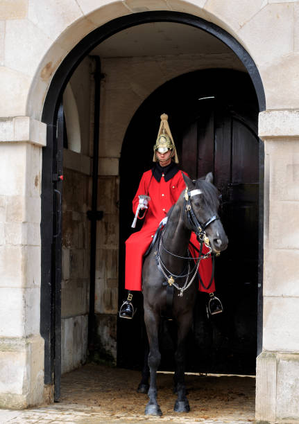 黒い馬に取り付けられたクイーンズ騎兵警備隊 - household cavalry ストックフォトと画像