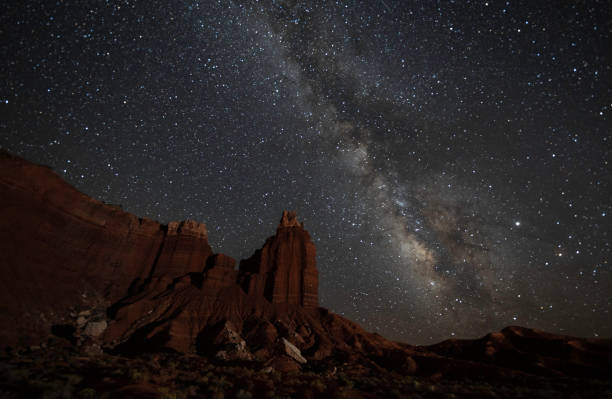 Capital Reef National Park Milky Way over Chimney Rock, Utah capitol reef national park stock pictures, royalty-free photos & images