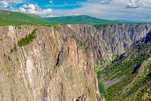The Gunnison river and the steep Black Canyon near sunset, Black Canyon of the Gunnison National Park, Colorado, United States of America (USA).