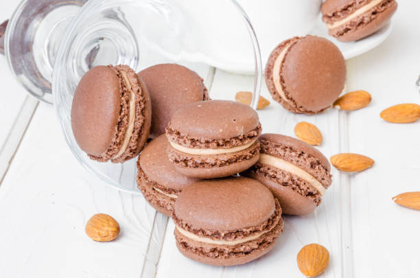 istock French traditional dessert chocolate macarons with coffee cream 1267570286