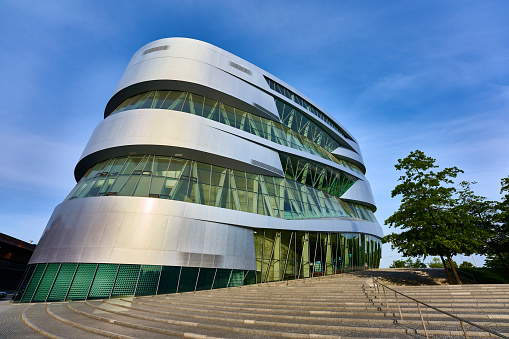 Stuttgart Bad Cannstatt, Germany - May 22, 2020: The museum occupies approximately 3,500 m² of floor space and offers around 17,000 m² of exhibition space spread over nine floors. Stuttgart.