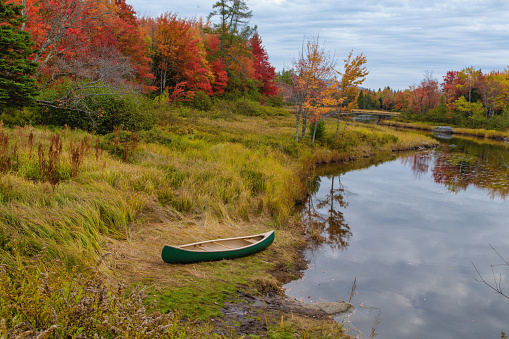 Canoe at the Scenic Thompson Bay Inlet on Mount Desert Island, Maine, USA