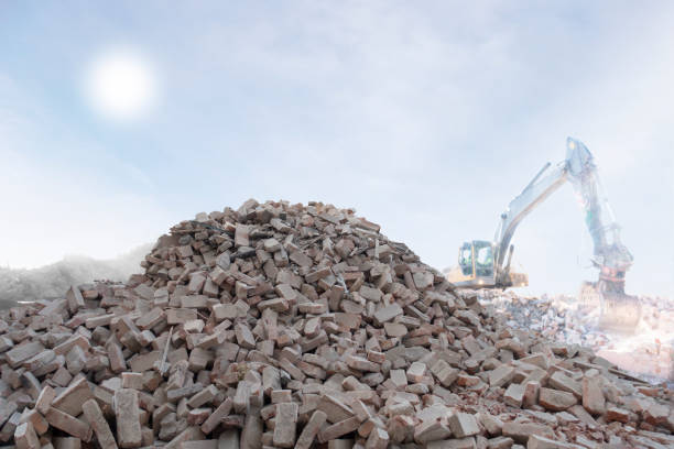 Demolition site with heap of bricks stock photo
