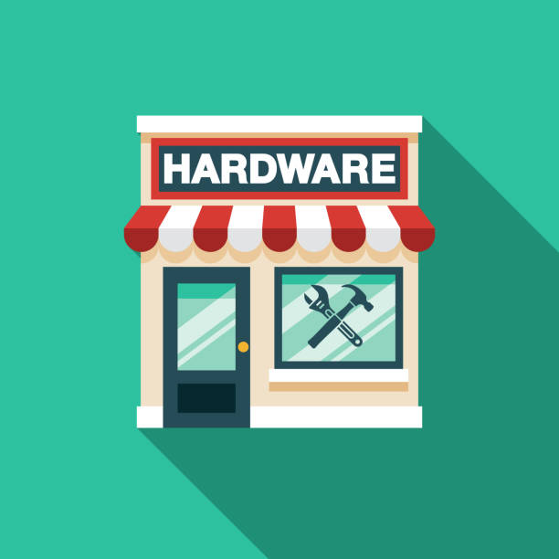Hardware Store Icon A flat design icon with long side shadow. File is built in the CMYK color space for optimal printing. Color swatches are global so it’s easy to change colors across the document. hardware store stock illustrations