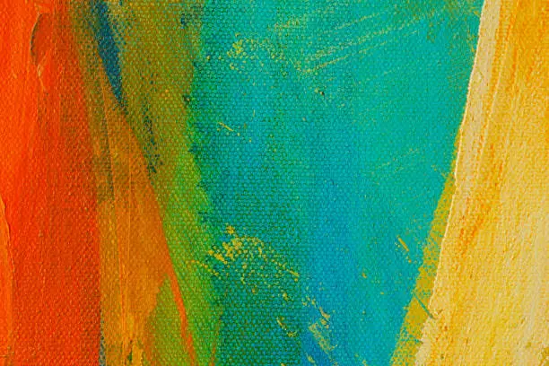 Creative art background hand drawn acrylic painting. Closeup shot of brushstrokes colorful texture acrylic paint on canvas. Modern contemporary art. Abstract composition for design elements.